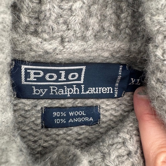 Polo Ralph Lauren Sweater Mens XL Grey Wool Angora Shawl Collar Toggle Knit - Picture 4 of 6